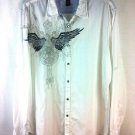 INC Shirt  Embroidered Long Sleeve Shirt w/ Contrast Stitching - White  Size XL