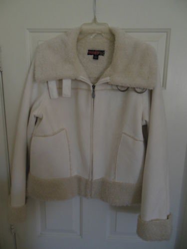 White faux suede Jacket lambswool lining in Excellent Condition