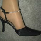 WOMENS EVENING HEELS PALOVIO CHARCOAL BLACK SHIMMER SATIN & RHINESTONES  SZ 6.5
