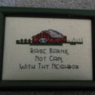 Small Finished Completed Counted Cross Stitch green frame no glass ready to hang