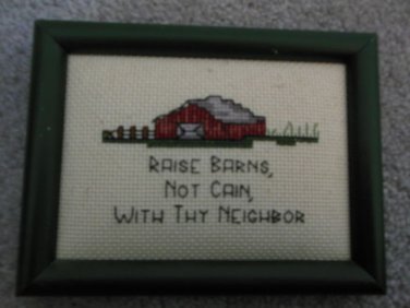 Small Finished Completed Counted Cross Stitch green frame no glass ready to hang