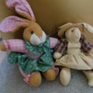 Lot of 2 Stuffed Bunny Rabbits in Dresses Seasonal Sensations Brand