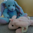 2 ITEM PLUSH LOT Blue Bunny Rabbit Soft Expressions & Pink Beanie Laying Rabbit