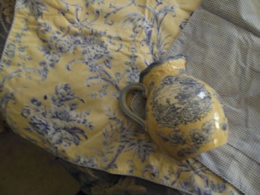 Yellow & Blue Toile Blue Delft Transferware Ceramic Water Pitcher 8 &Acirc;&frac12;&acirc;�� Tall