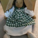 LARGE BURLAP Easter BUNNY Rabbit IN GREEN CHECKED PINAFORE Handmade