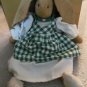LARGE BURLAP Easter BUNNY Rabbit IN GREEN CHECKED PINAFORE Handmade