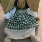 LARGE BURLAP Easter BUNNY Rabbit IN GREEN CHECKED PINAFORE Handmade