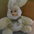 Bisque Ceramic Porcelain Baby Face Yellow Plush Stuffed Bunny Suit Costume Toy