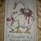 FINISHED AND COMPLETED COUNTED CROSS STITCH GOOSE AND DAUGHTER