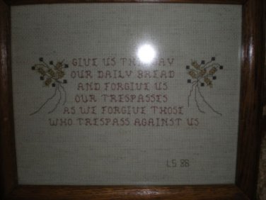 FINISHED COMPLETED COUNTED CROSS STITCH 1986 LORDS PRAYER
