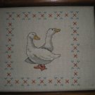 FINISHED COMPLETED COUNTED CROSS STITCH OF 2 GEESE FRAMED