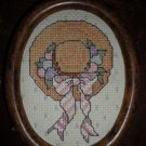FINISHED COUNTED CROSS STITCH OF LADIES STRAW HAT 3.75 x 5 INCH FRAMED COMPLETE