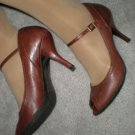 IMPORTED MADE IN BRAZIL ANTONIO MELANI PEEP TOE MARY JANE TOBACCO BROWN LEATHER