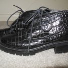 HERMAN GEIST WOMENS BLACK FAUX CROCKODILE ALLIGATOR LEATHER ANKLE BOOT SIZE 7M