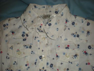 3T RUFFLED,  Short Sleeved FLOWERED White BLOUSE