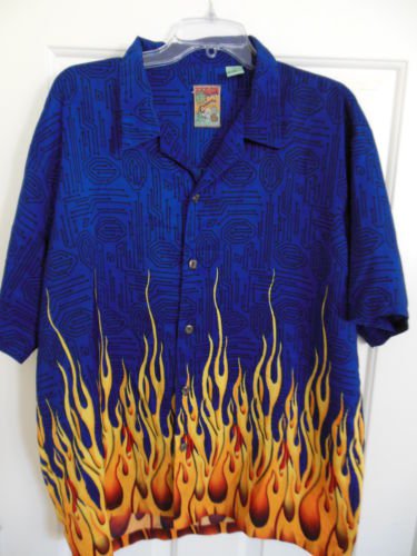 PINEAPPLE CONNECTION Circuits & Flames Hawaiian Aloha Camp Sport Shirt Large