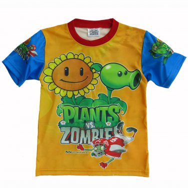 Plants vs Zombies Sunflower Peashooter T Shirt for Kids Orange and Blue - Size 7 Yrs
