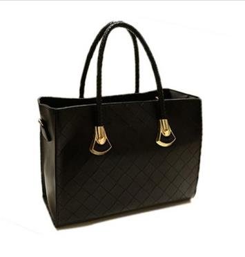 British Style Solid Color and Checked Design Women's Tote Bag