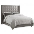 Skyline Nail Button Tufted Wingback Bed in Linen Grey - KING