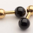 TIFFANY  AND CO.  CUFF LINKS ~14 K YELLOW GOLD AND ONYX BARBELL  STYLE ~ RARE ~