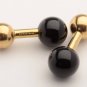 TIFFANY  AND CO.  CUFF LINKS ~14 K YELLOW GOLD AND ONYX BARBELL  STYLE ~ RARE ~