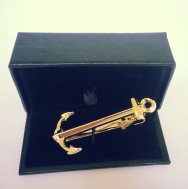 ANCHOR TIE BAR ~ 18 K GOLD PLATE ~ NICE ~ NIB ~