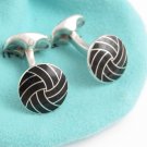 TIFFANY AND CO. CUFF LINKS ~ SOLID SILVER AND BLACK ENAMEL ~ ENGLAND ~  STUNNING !!!