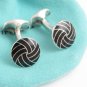 TIFFANY AND CO. CUFF LINKS ~ SOLID SILVER AND BLACK ENAMEL ~ ENGLAND ~  STUNNING !!!