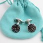 TIFFANY AND CO. CUFF LINKS ~ SOLID SILVER AND BLACK ENAMEL ~ ENGLAND ~  STUNNING !!!