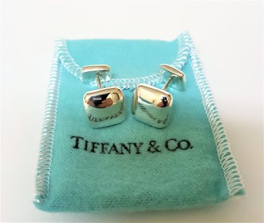 TIFFANY AND CO. CUFF LINKS ~ SQUARE BUTTON - WEDDING ~ 925 STERLING ~ BOX AND POUCH ~ EXCELLENT !!!