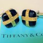 TIFFANY AND CO. CUFF LINKS ~ RARE ~ 14 K GOLD OVER BLACK ONYX ~ BOX AND POUCH