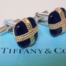 TIFFANY AND CO. CUFF LINKS ~ RARE ~ 14 K GOLD OVER  BLACK ONYX ~ BOX AND POUCH