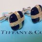 TIFFANY AND CO. CUFF LINKS ~ RARE ~ 14 K GOLD OVER BLACK ONYX ~ BOX AND POUCH