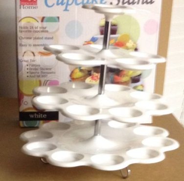 Imperial 4 Tier Plastic Cupcake / Dessert Stand Up To 24 Holder White Design New