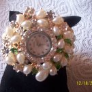 Pearl crystal bangle watch cuff