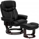 Leather Recliner Ottoman Swiveling Mahogany Wood Black Furniture New