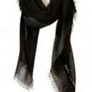 Black Wool Cashmere Scarf Metallic Trim Lightweight Knit Wrap Women New Fashion