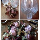 Candle holder with 3 clear glass votives & flower ring