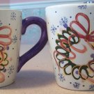 2 Large Hand Painted Winter/Holiday Coffee Mugs