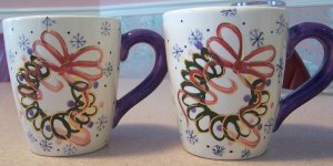 2 Large Hand Painted Winter/Holiday Coffee Mugs