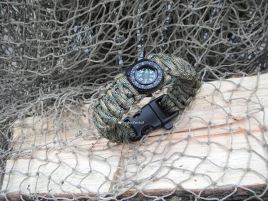 550 Survival Paracord Bracelet Fish Kit Compass whistle Buckle