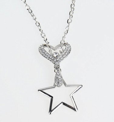 Tear Drop, Heart, Star Silver Plated Pendant Necklace