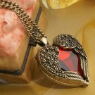 Red Rhinestone Wing Heart Necklace
