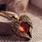 Red Rhinestone Wing Heart Necklace