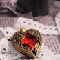 Red Rhinestone Wing Heart Necklace