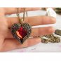 Red Rhinestone Wing Heart Necklace