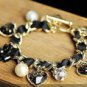 Retro Heart Leopard Bowknot Rhinestone Crystal Pearl Bangle Bracelet