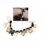 Retro Heart Leopard Bowknot Rhinestone Crystal Pearl Bangle Bracelet