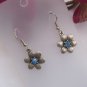 Genuine Handmade Tibetan Silver Blue Crystal Flower Earrings