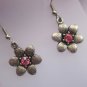 Genuine Handmade Tibetan Silver Pink Crystal Flower Earrings